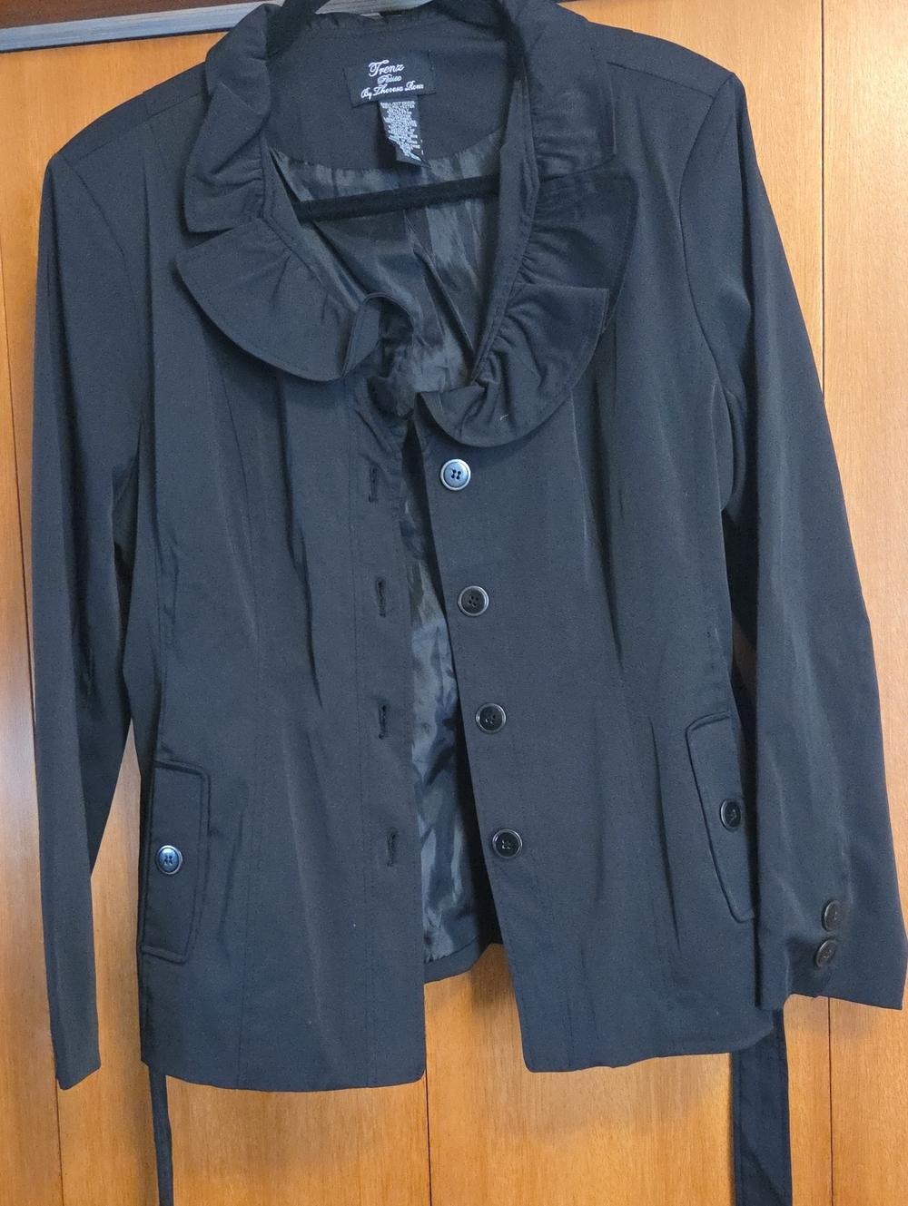 Black Ruffle-Collar Blazer Jacket